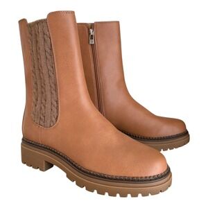 Sam & Libby Womens Tan Lug Sole Mid-Calf Boots with Cable‎ Knit Detail Size 10